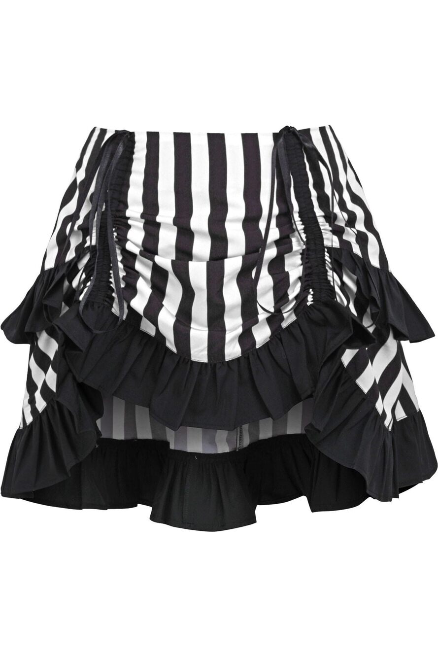 8433 White/Black Striped Ruched Bustle Skirt Queen